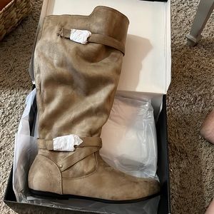 Brand New in box, taupe suede boots